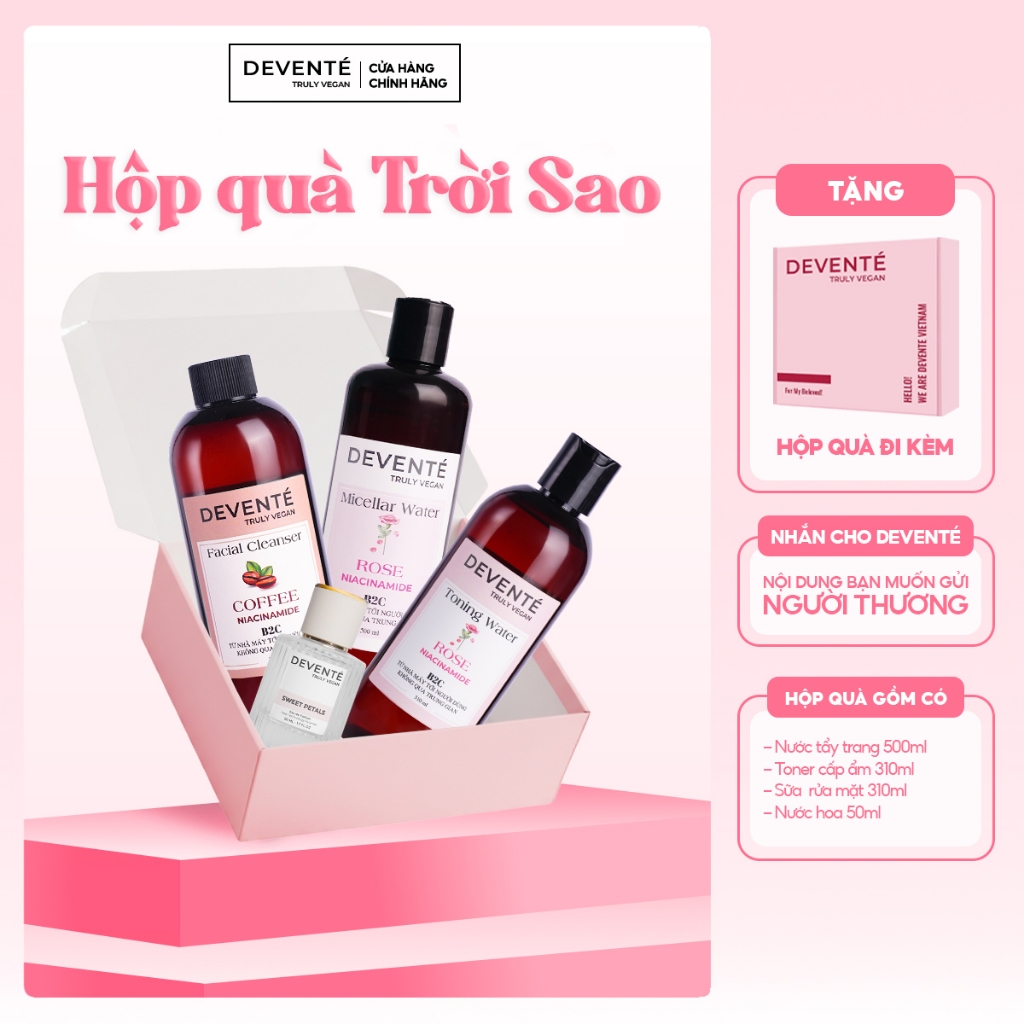 [FULL BOX] Hộp Quà Tặng Bạn Gái Gồm Sữa Rửa Mặt Devente 310ml + Tẩy trang 500ml + Toner 310ml + Nước