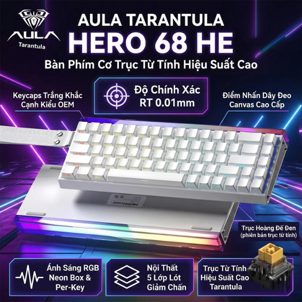 Bàn phím cơ AULA HERO 68 HE - Magnetic Switch (Trục từ) - Tính năng Rapid Trigger