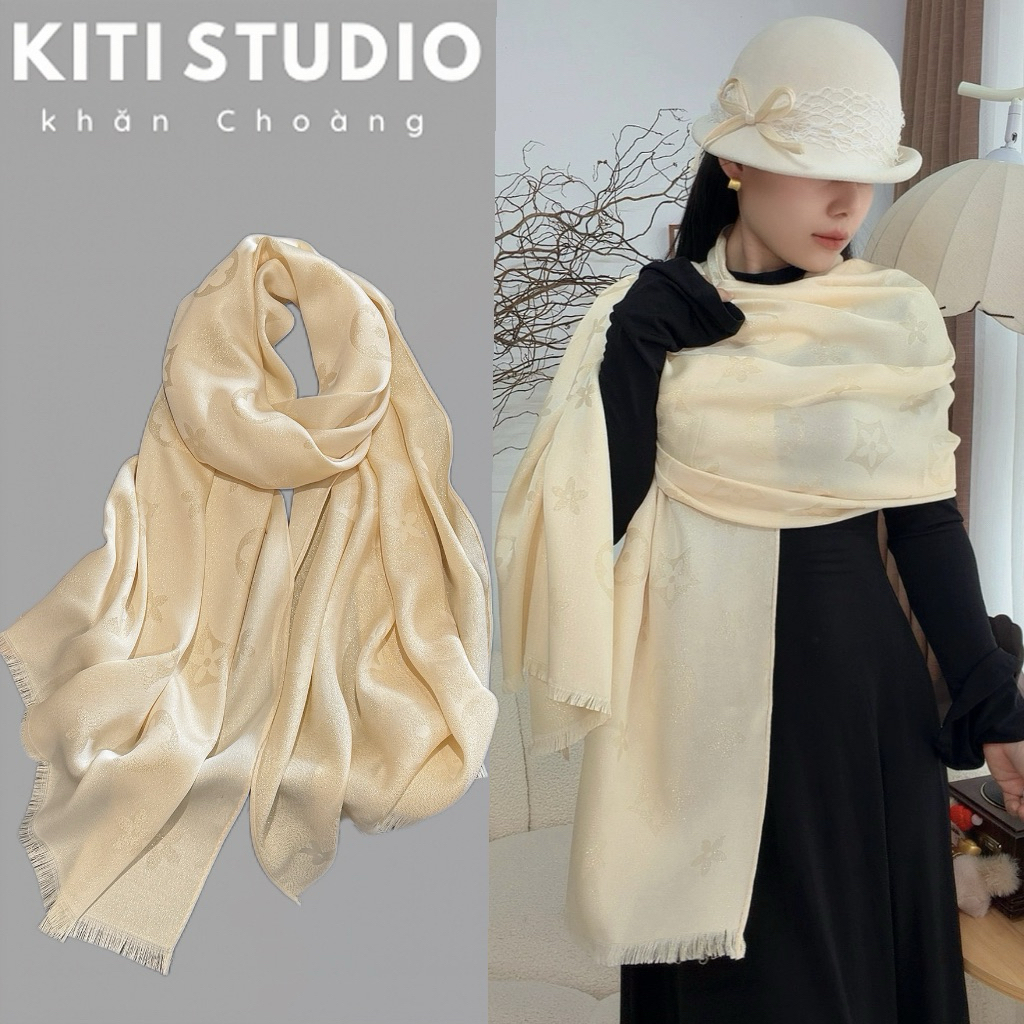 Khăn Choàng Lụa Dài In Hoa 200x70cm Mềm Mịn Dáng Rộng Phối Đồ Xuân Hè