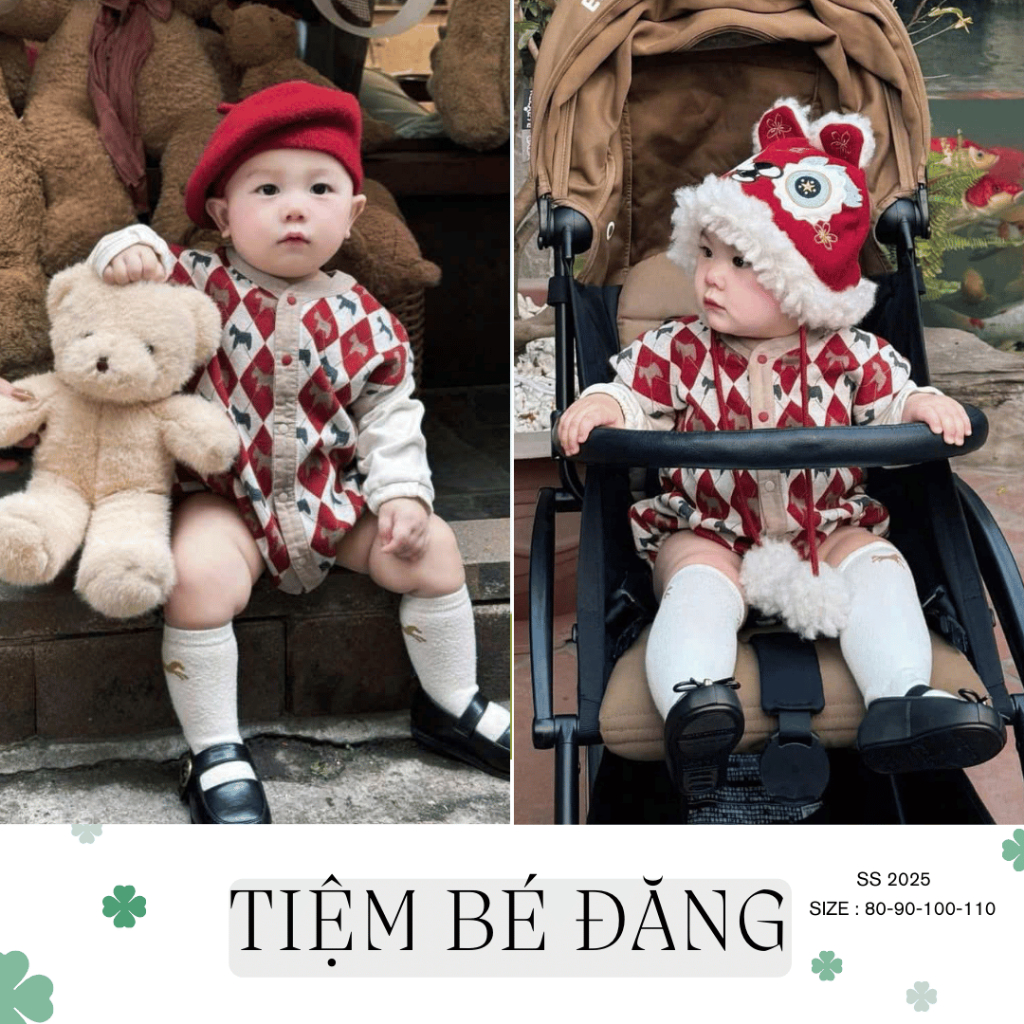 Set bodysuit Ettoi họa tiết caro gựa kèm mũ cho bé trai bé gái