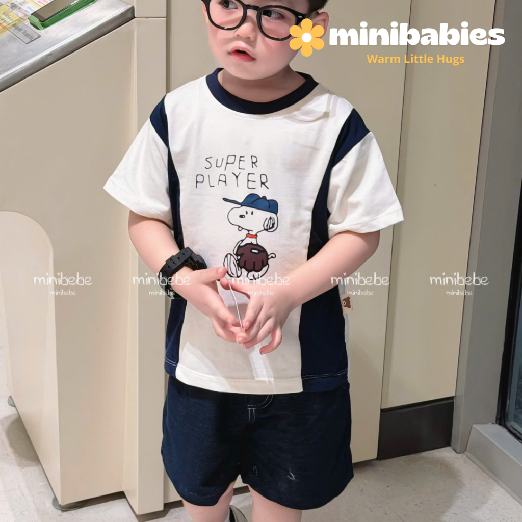 Set Ngắn Tay Super Player Chất Cotton, Quần Giả Jean Mềm Size 9-24kg - Minibabies
