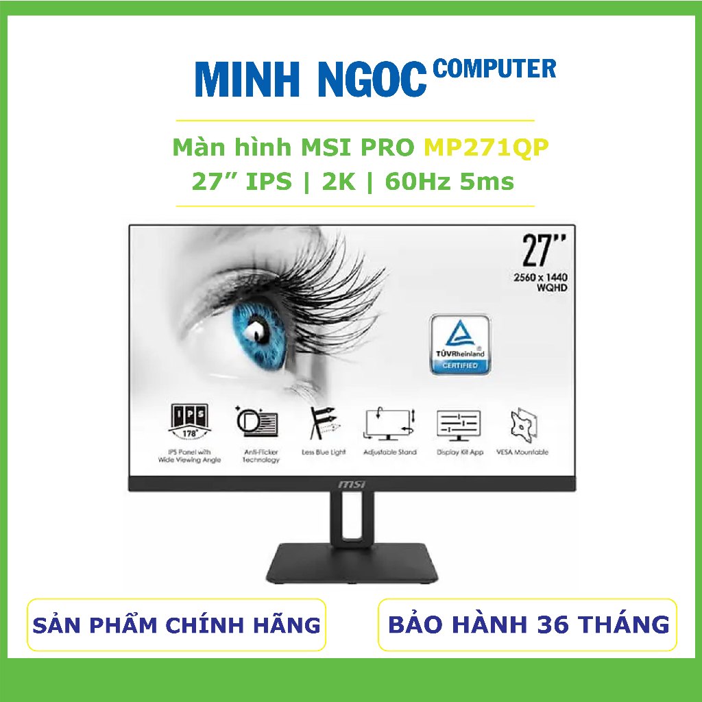 Màn Hình MSI PRO MP271QP 60Hz (27 inch, 2560 x 1440, IPS, 60Hz, 5ms) | Bảo hành 36 tháng chính hãng