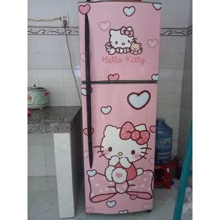 Decal dán tủ lạnh mèo HELLO KITTY (Hồng) - Trang trí tủ lạnh - Chống nước, chống bụi