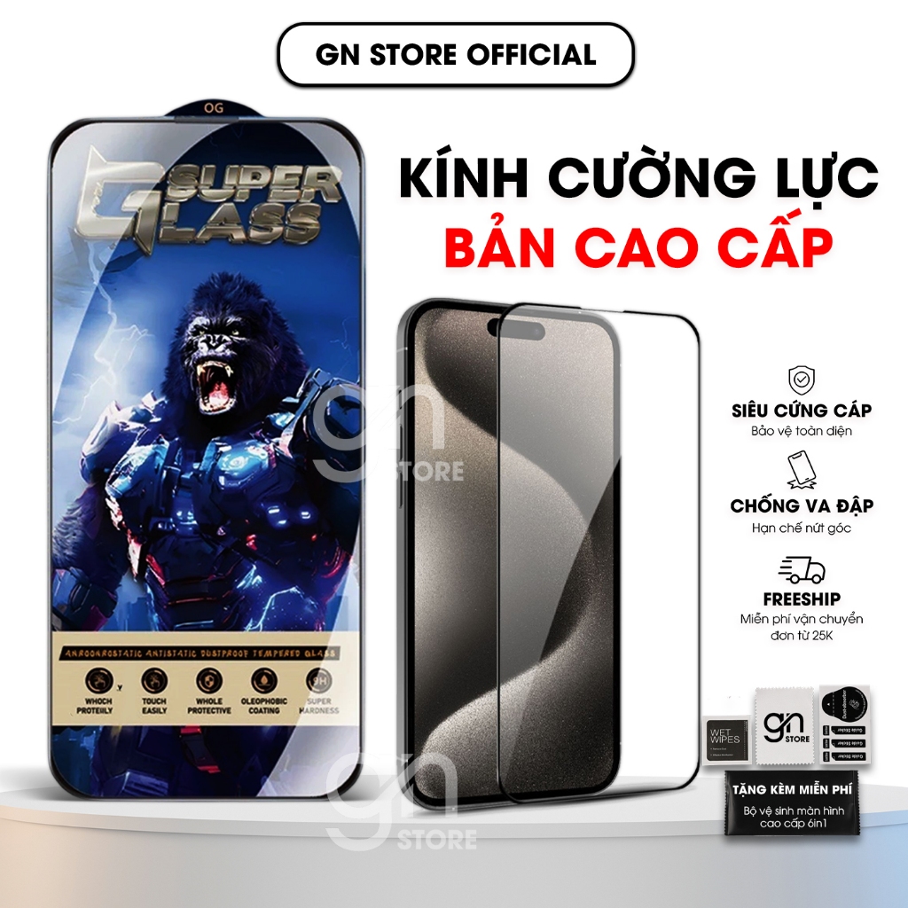 [𝗣𝗥𝗘] Kính cường lực iPhone 17 Promax 16/15/14/13/12/11 Pro/Plus/Mini Xs/Xr bản cao cấp full màn hình - GNSTORE