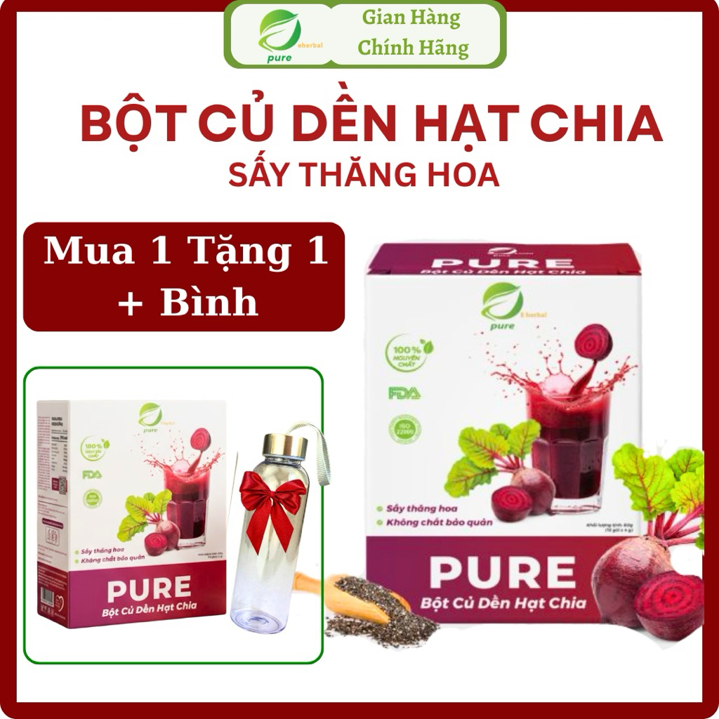 [Mua 1 Tặng 1 + Bình] Bột Củ Dền Hạt Chia Sấy thăng hoa - Pure Eherbal