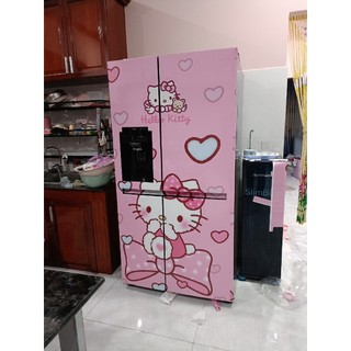 Decal dán tủ lạnh mèo HELLO KITTY (Hồng) - Trang trí tủ lạnh - Chống nước, chống bụi