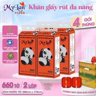 Khăn Giấy Đa Năng MyLan Rút Đáy Cao Cấp Dập Vân 4D Mềm Dai 330 Lượt Rút 200mm x 175mm (Thùng)