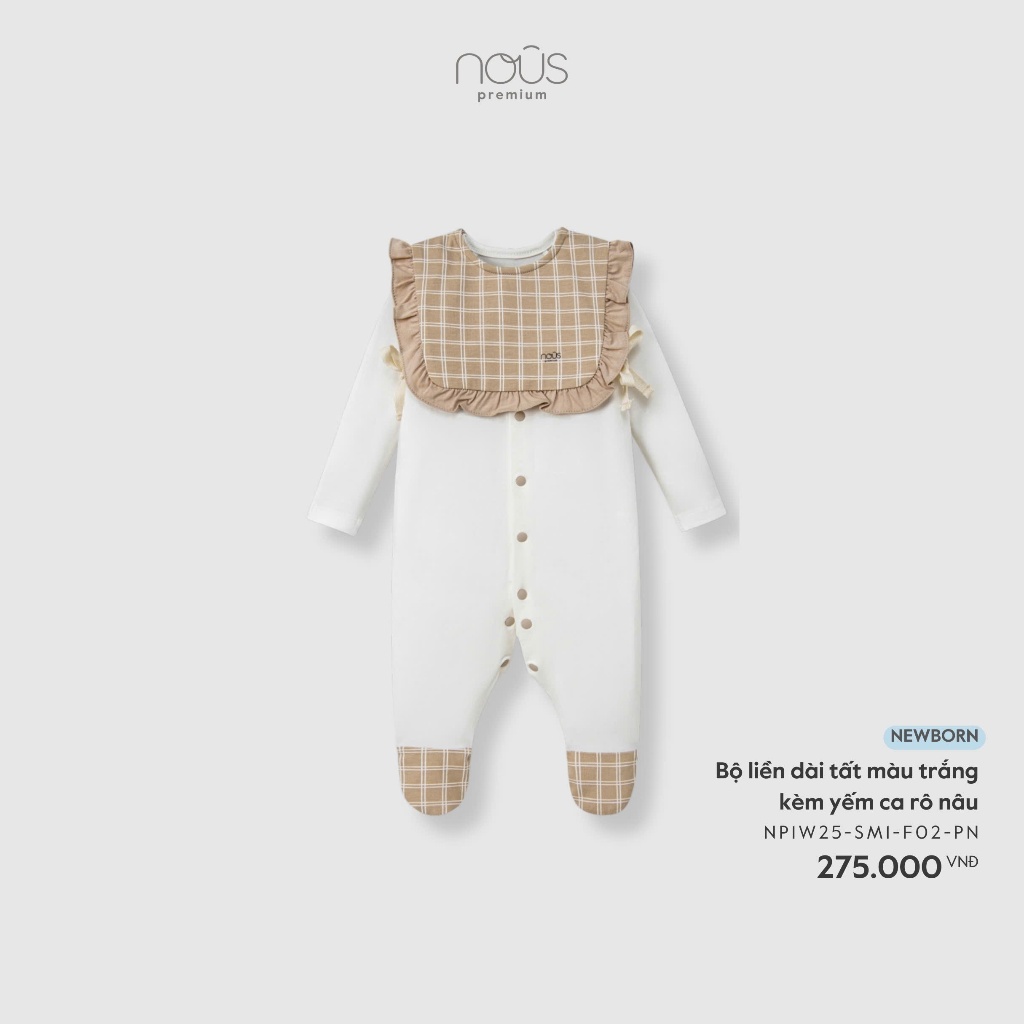 Nous Baby Premium Bộ Body Liền Thân, Body Dài Liền Tất Cho Bé Gái Vải Mềm Mịn Cao Cấp Size Newborn D