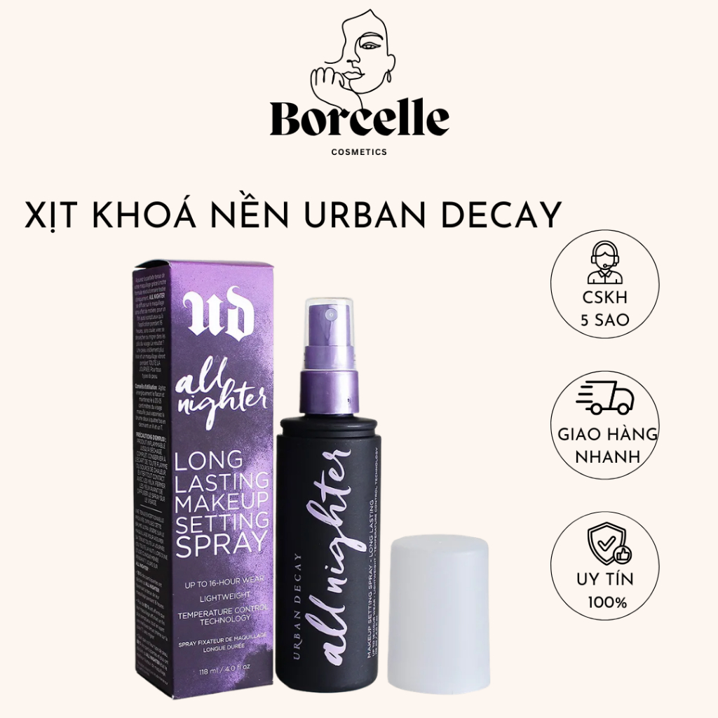 Xịt khóa Urban decay 118ml Xịt khoá nền makeup Urban Decay All Night Cố Định, Khoá Trang Điểm,không 