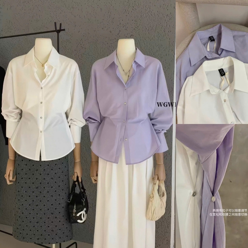 𝐍𝐠𝐨𝐜𝐚𝐧𝐡𝟔𝟗𝟓𝟗 SALE WGWE A313 Áo sơ mi dài tay chiết eo #7710 phong cách tiểu thư basic nhh