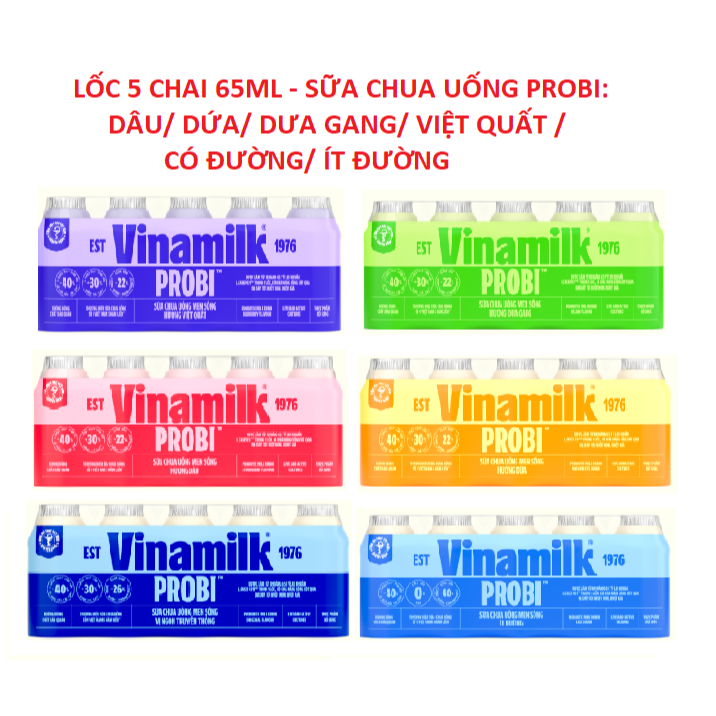 1 LỐC (5 CHAI) 65ML - SỮA CHUA UỐNG PROBI CÁC LOẠI