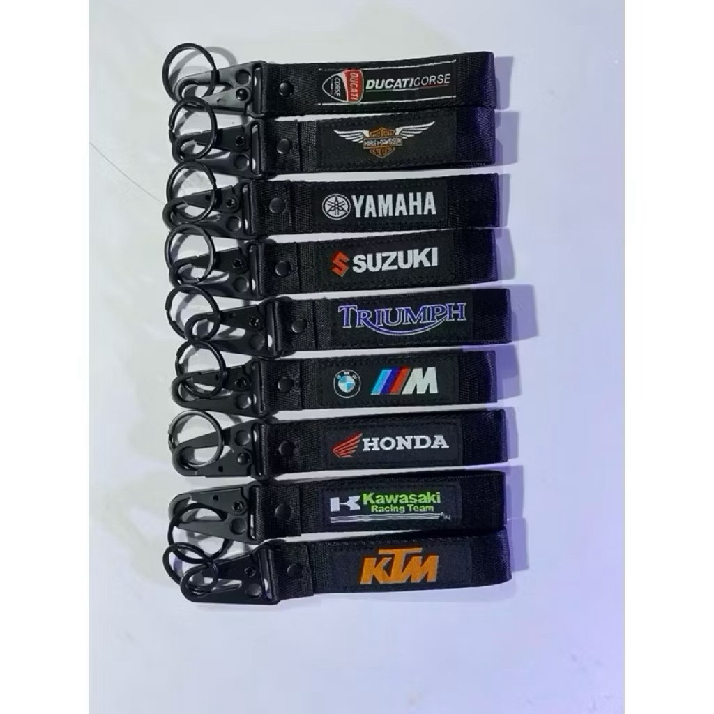 Móc khoá xe chất liệu vải Honda Kawasaki Yamaha Ducati Triumph KTM Suzuki Harleydavidson BMW_2 mặt đ