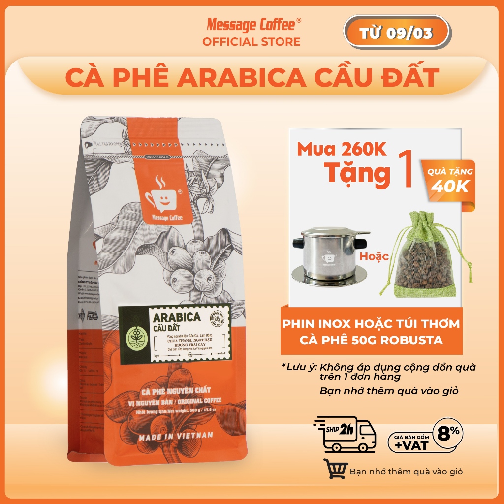 Cà phê Arabica Cầu Đất nguyên chất 100% hậu vị ngọt thơm quyến rũ Pha Máy - Cold Brew và Drip từ Message Coffee