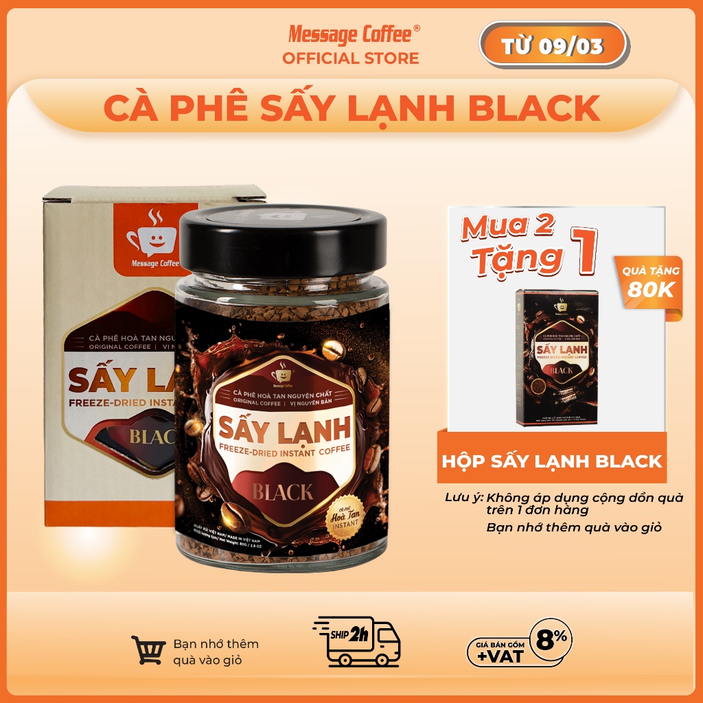 Cà phê BLACK Hòa Tan Sấy Lạnh Gu Đậm Đà, tinh chất cafe rang xay nguyên chất, tiện lợi, dùng liền từ Message Coffee