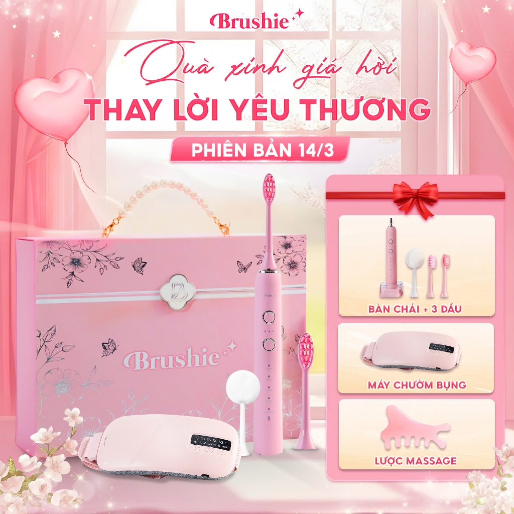 [SĂN 951K LIVE SHOP] Bàn chải điện Brushie Promax set quà tặng người yêu, quà tặng sinh nhật cho nữ 
