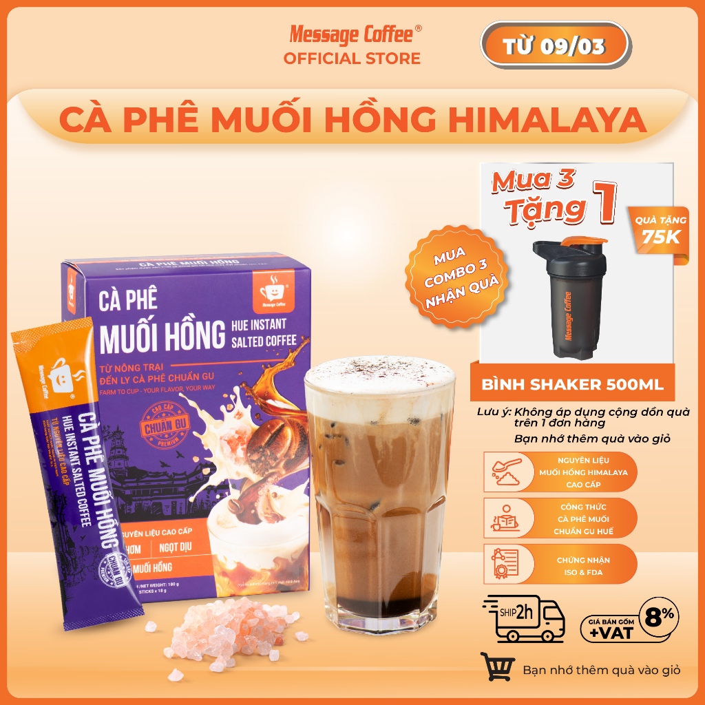 Cà phê Muối Hồng Himalaya hòa tan đậm đà từ Message Coffee, đặc sản cafe Huế thơm ngon tiện lợi