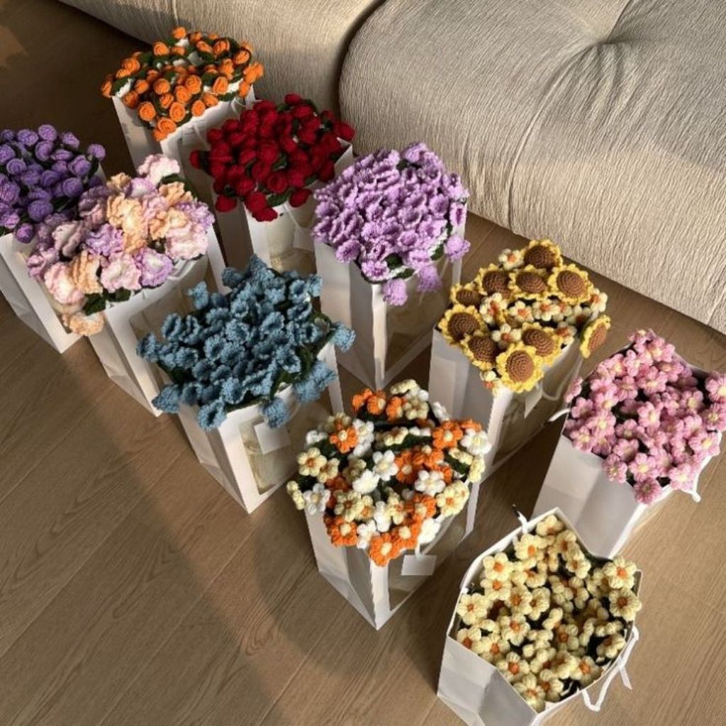 Thảm hoa len handmade len cotton 125g