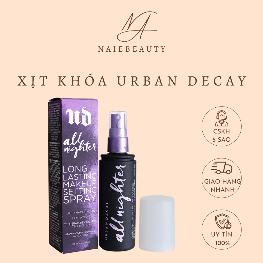 Xịt khóa Urban decay 118ml Xịt khoá nền makeup Urban Decay All Night Cố Định, Khoá Trang Điểm,không 