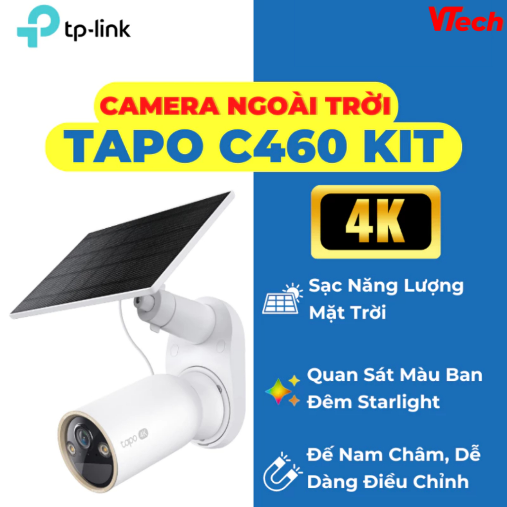 Camera ngoài trời TP-Link Tapo C460 KIT | 4K 8MP | WIFI 2 băng tần | Cảnh báo nhanh | Ghi hình 24/7