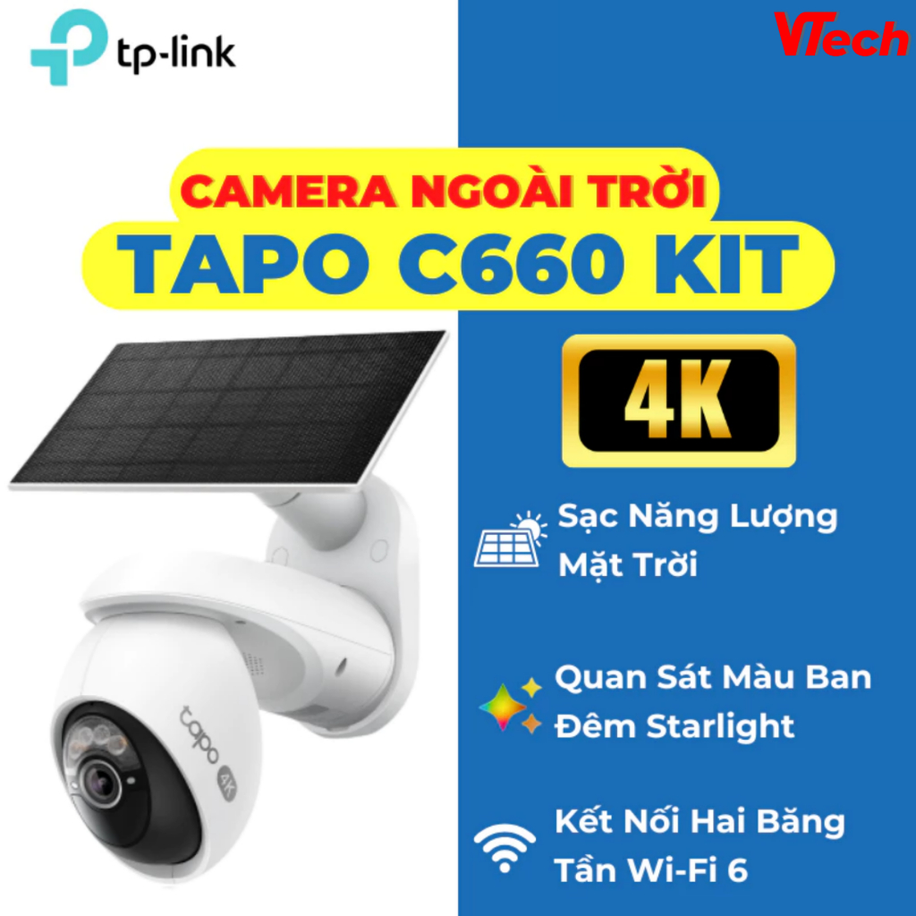 Camera An Ninh Wi-Fi Ngoài Trời 4K TP-Link Tapo C660 KIT | PIN Năng Lượng Mặt Trời, AI, Quay 360°