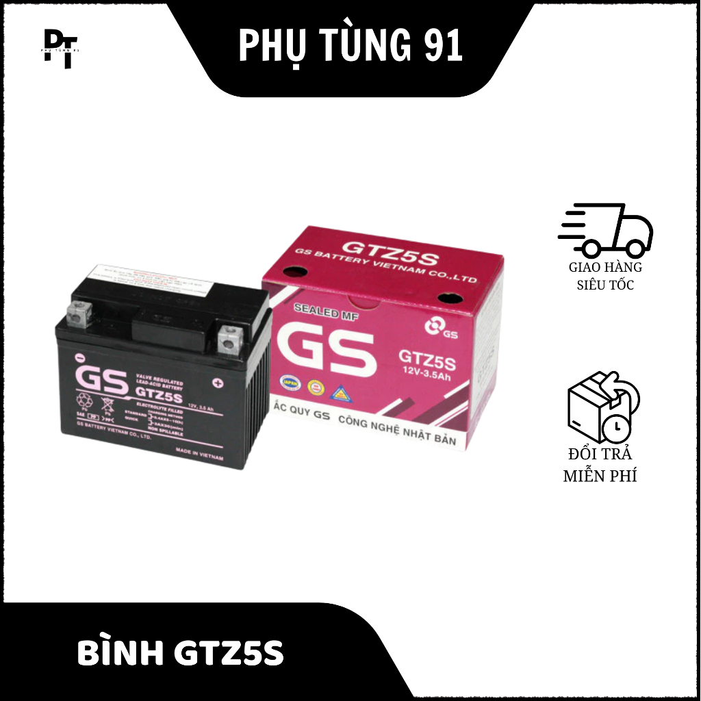 Bình ắc quy GS - GTZ5S ( 12V-3,5A ). Cho xe Wave, Future, Exciter, Sirius Fi