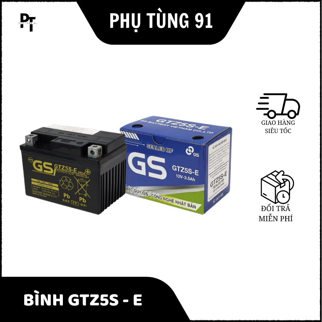 Bình ắc quy GS - GTZ5S-E ( 12V-3,5A ). Cho xe Wave, Future, Exciter, Click 110, Sirius Fi