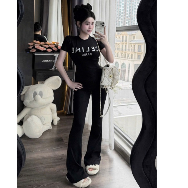 Set  Kitty, CELINE Áo Body Ôm + Quần Ống Loe Lưng Cao – Đồ Bộ Nữ Hot Trend 2026 Dễ Thương [ nhiều mẫ