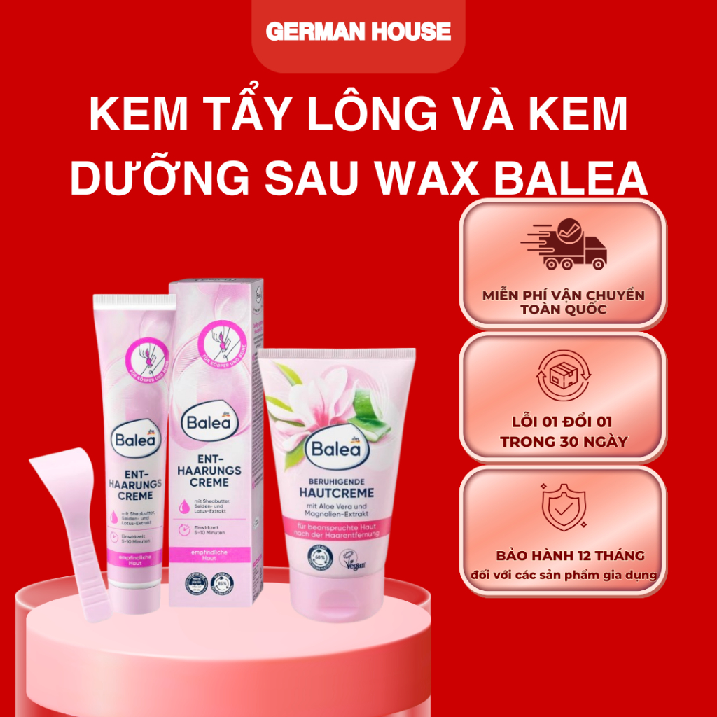Kem tẩy lông và kem dưỡng sau wax làm dịu da Balea, tẩy lông và ức chế mọc lông Balea