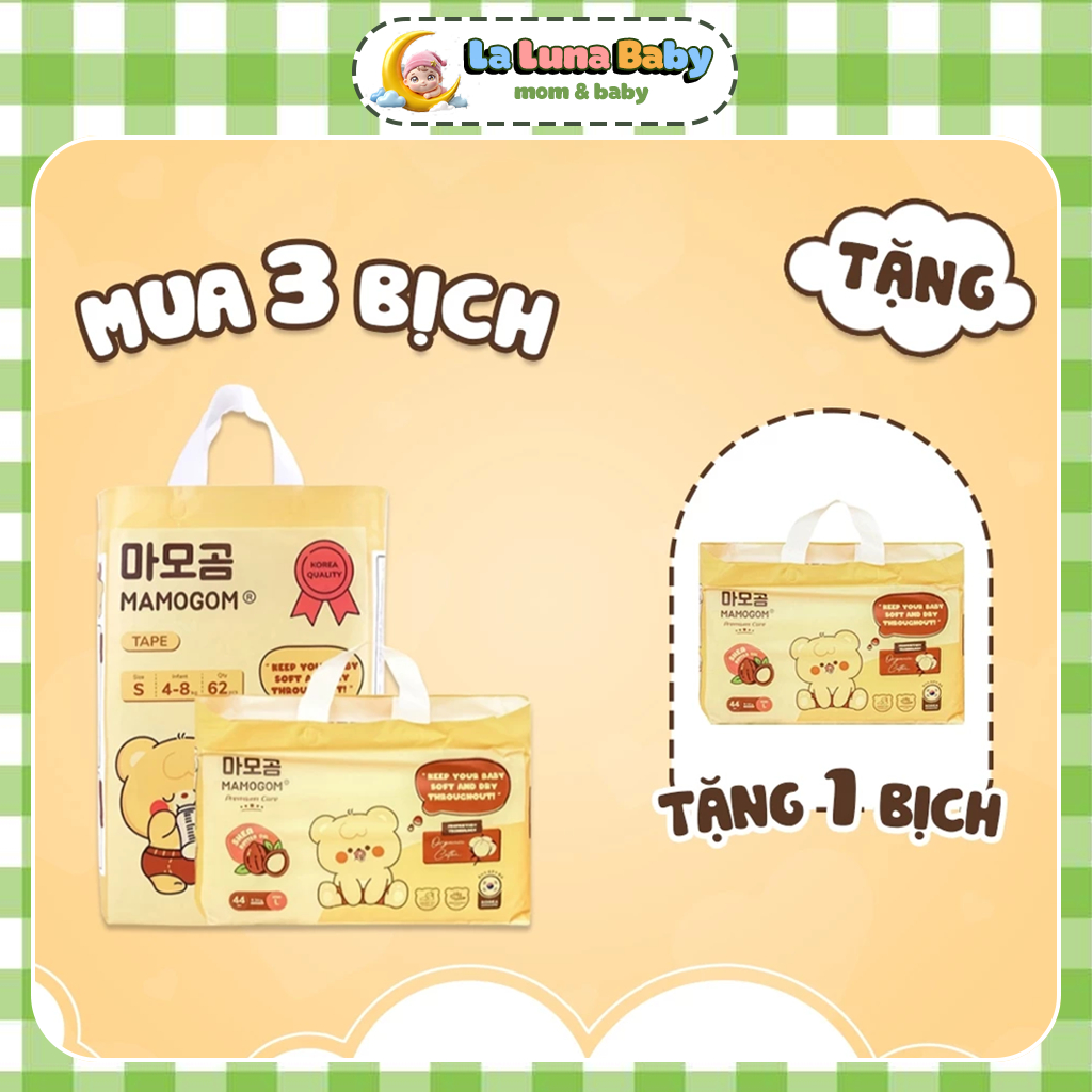 [KHÔNG QUÀ] Tã/ Bỉm MAMOGOM hữu cơ cao cấp công nghệ Hàn Quốc dán/ quần đủ size S62/M52/M48/L44/XL40/XXL38 LalunaBaby