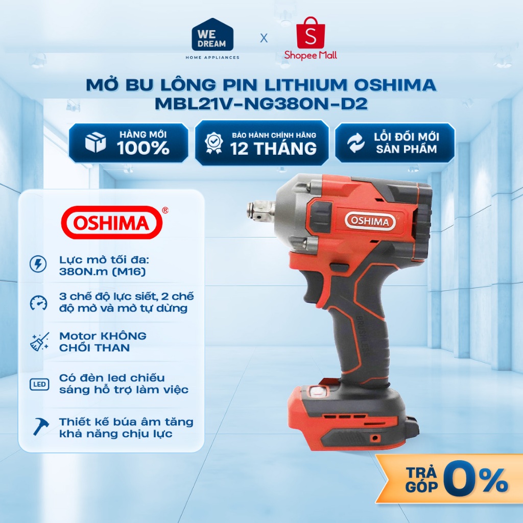 Máy Mở Bu Lông Pin Oshima MBL21V-NG380N-D2 - Hàng Chính Hãng, Mới 100%