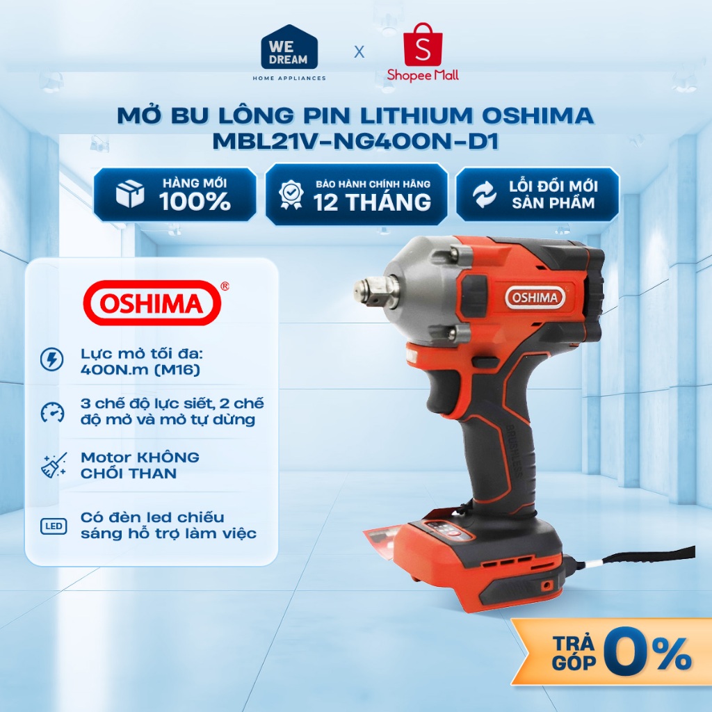 Máy Mở Bu Lông Pin Oshima MBL21V-NG400N-D1 - Hàng Chính Hãng, Mới 100%