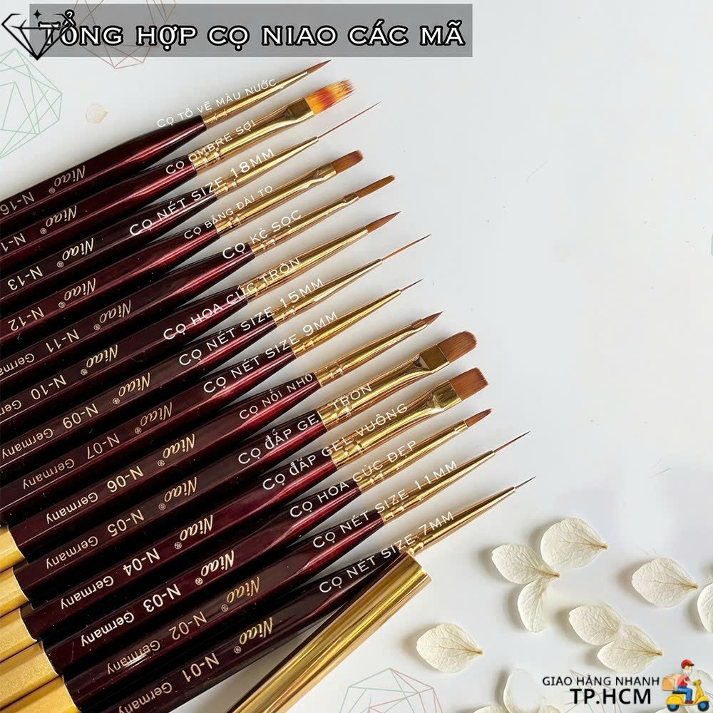 Cọ Niao nail vẽ móng đủ bộ chuyên nghiệp Bộ cọ Niao Germany lông chồn cao cấp Nails DIamond