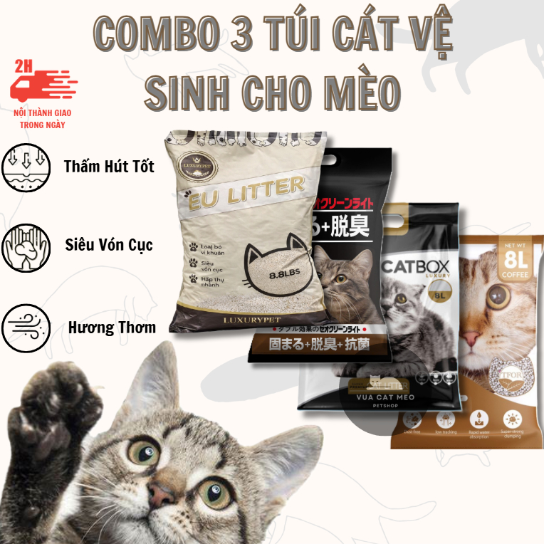[COMBO 3 TÚI] Cát Vệ Sinh Cho Mèo 9L, Cát LIKE, TFOR, EU Litter, CatBox, Nhật Đen - Vón Cục Tốt, Khử Mùi, Ít Bụi