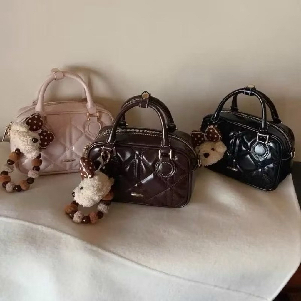 Túi Dáng Vuông Trần ô size mini 18cm Charm Cún nơ cực xinh HS339