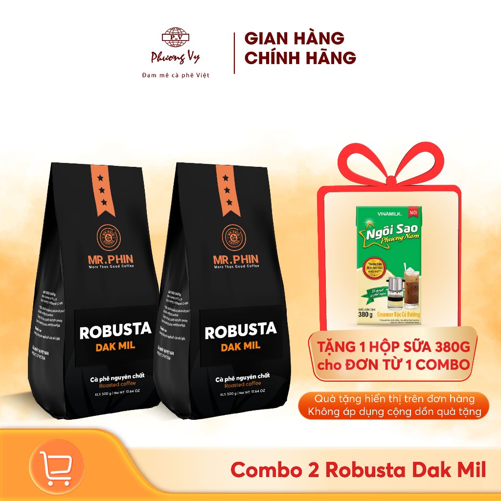 COMBO 2 Cà Phê Mr. Phin Robusta Dak Mil 500g, cafe đậm đà, không chua, Phương Vy Coffee