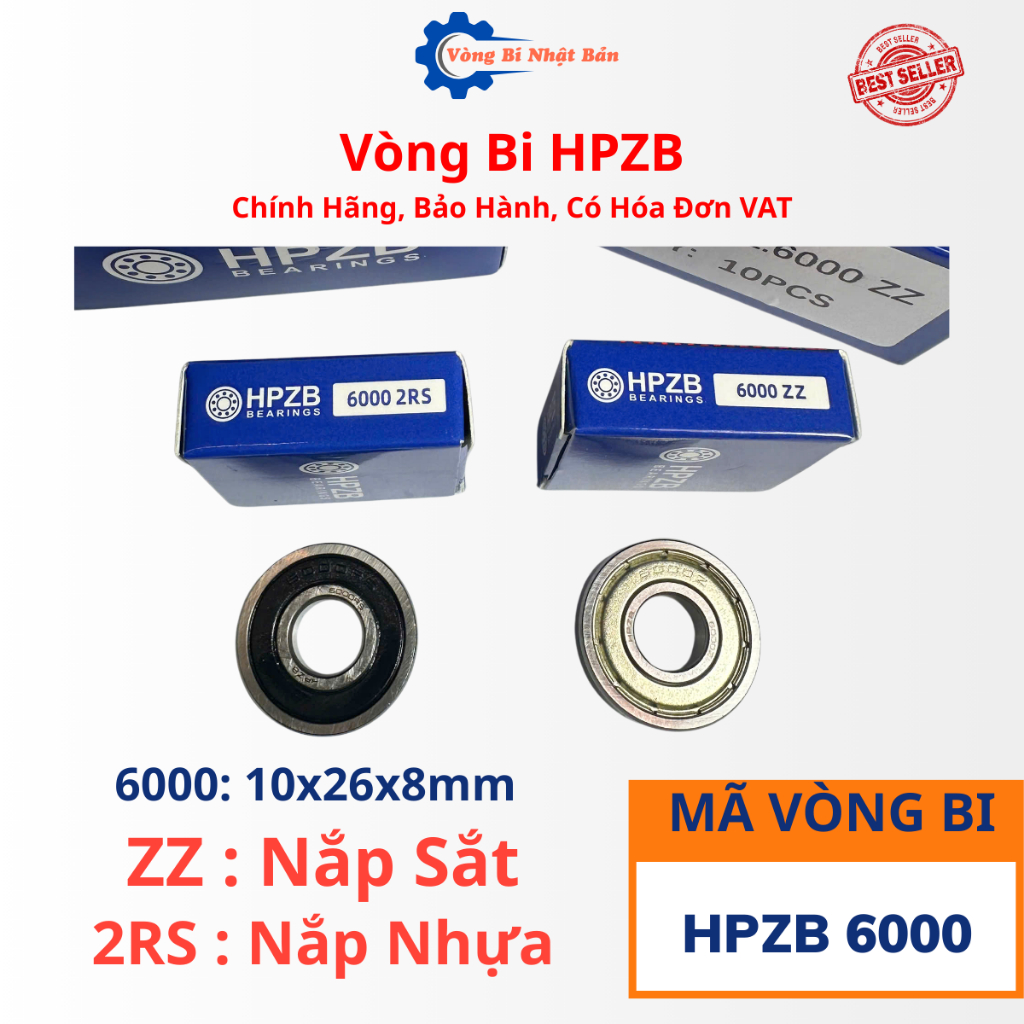 | HÀNG CHÍNH HÃNG | Vòng bi HPZB 6000 [ZZ/2RS] Nắp Sắt/Nhựa-Bạc Đạn 6000