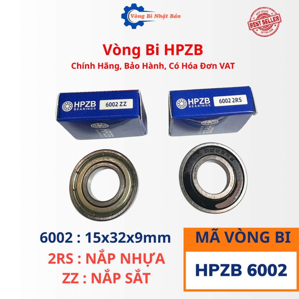 | HÀNG CHÍNH HÃNG | Vòng bi HPZB 6002 [ZZ/2RS] Nắp Sắt/Nhựa-Bạc Đạn 6002 CÓ HÓA ĐƠN