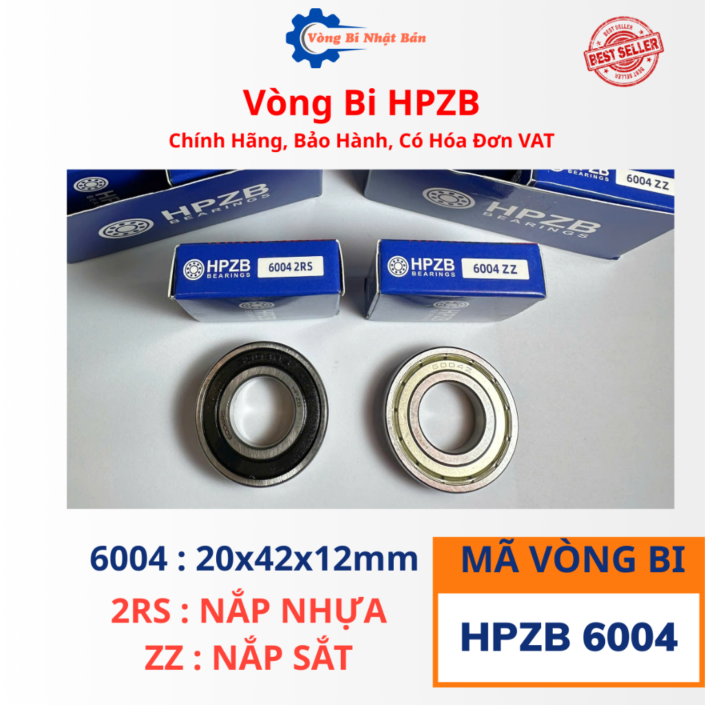 | HÀNG CHÍNH HÃNG | Vòng bi HPZB 6004 [ZZ/2RS] Nắp Sắt/Nhựa-Bạc Đạn 6004 CÓ HÓA ĐƠN