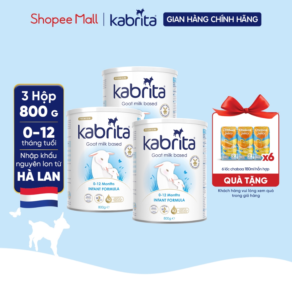 [Phiên bản mới] Combo 3 lon Sữa dê Kabrita số 1 cho trẻ - Lon 800g