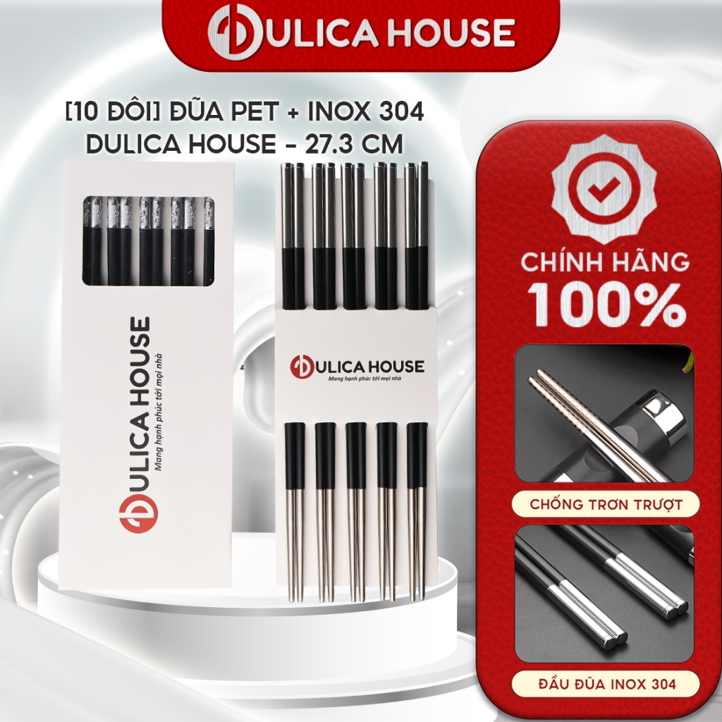 [10 Đôi] Đũa Inox 304 Thân Sợi Thuỷ Tinh 27.3cm - CHÍNH HÃNG DULUCA HOUSE