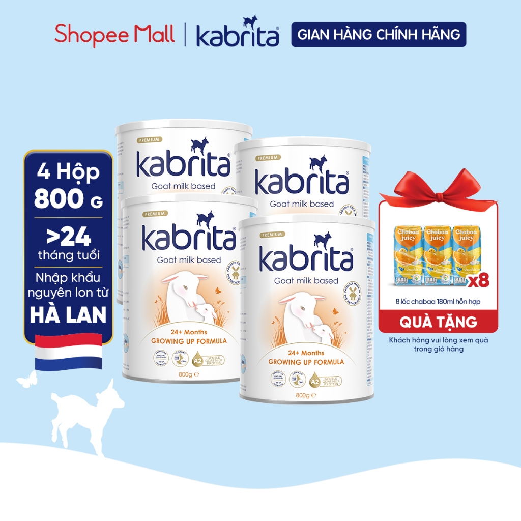 [Phiên bản mới] Combo 4 lon Sữa dê Kabrita số 3 cho trẻ trên 24 tháng - Lon 800g
