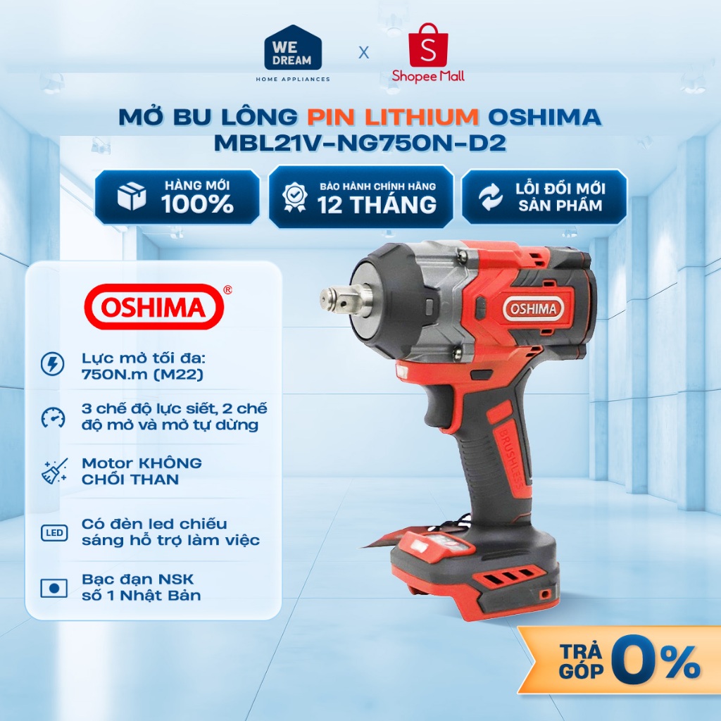 Máy Mở Bu Lông Pin Oshima MBL21V-NG750N-D2 - Hàng Chính Hãng, Mới 100%