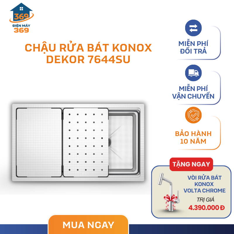 Chậu Rửa Bát Konox KN7644SU Dekor - Chất liệu SS304 - Chống xước - Chống mài mòn - SMC