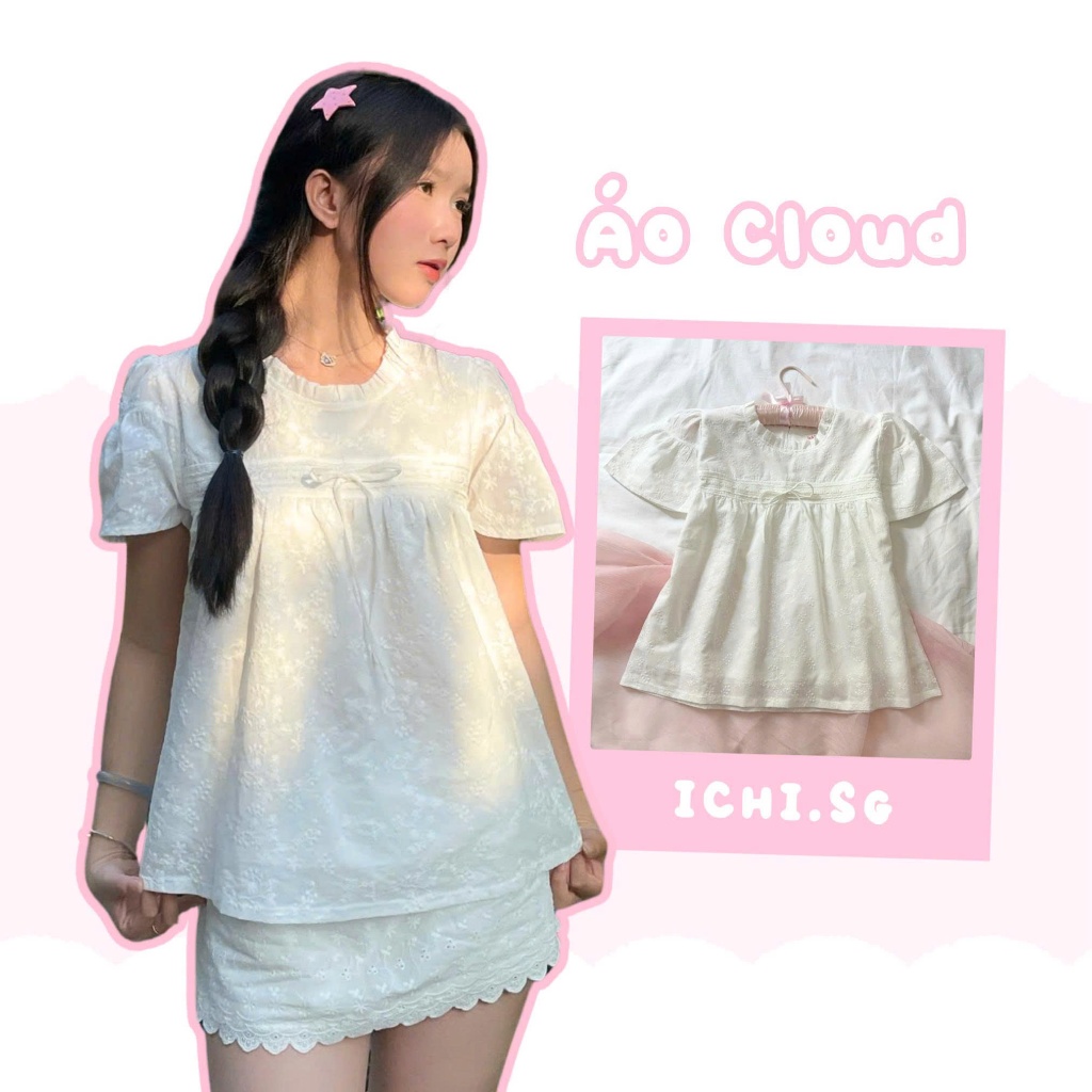 Cloud top - áo babydoll boi thêu trắng - ICHI.SG