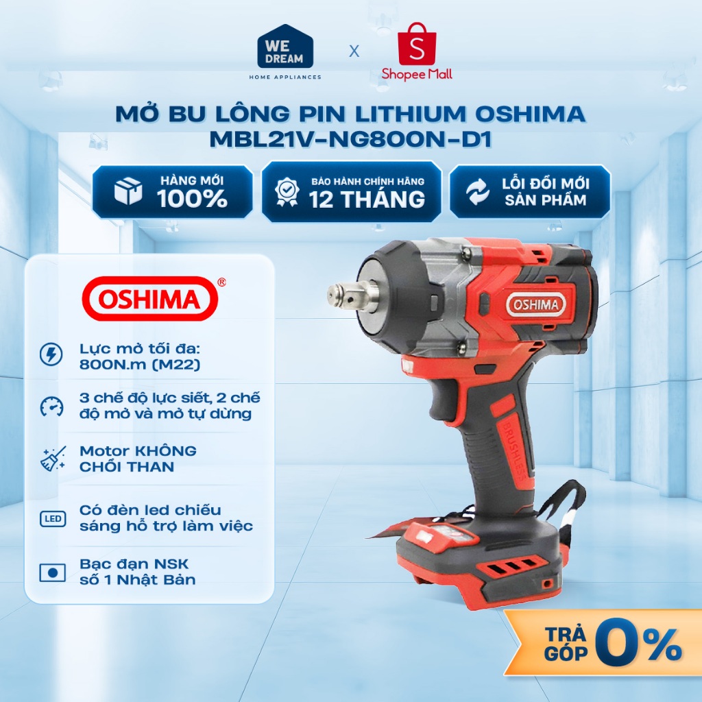 Máy Mở Bu Lông Pin Oshima MBL21V-NG800N-D1 - Hàng Chính Hãng, Mới 100%