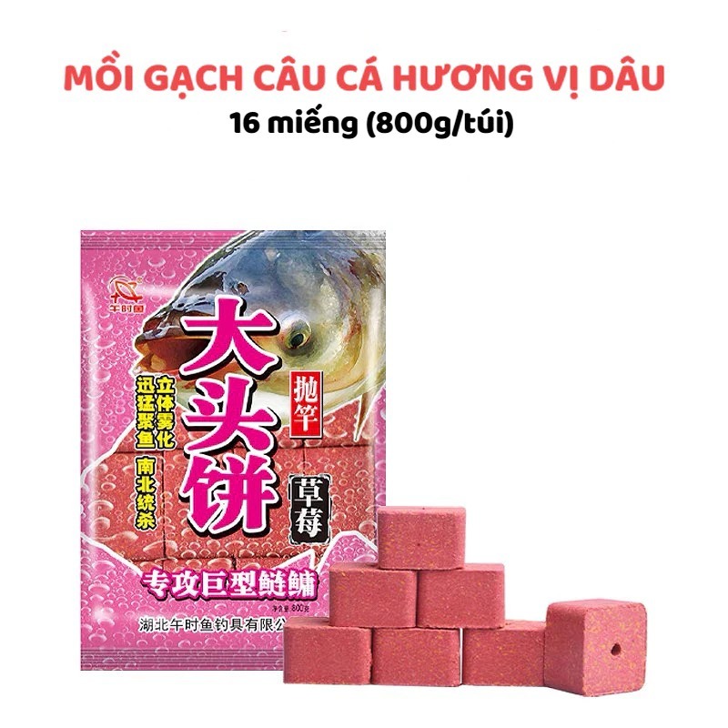 Mồi Gạch Câu Cá Mè Vị Dâu - Mồi Câu Cá Xả Ổ Câu Đài Tan Lâu - Mồi Câu Cá Mè Chép Tổng Hợp