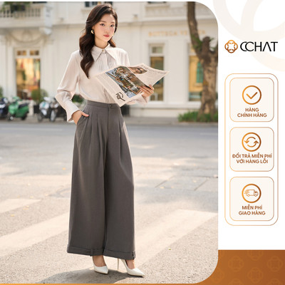 Quần Ống Rộng 𝐂𝐂𝐇𝐀𝐓 Dáng Suông 3 Ly Kiểu Gấp Gấu Chất Liệu Tuytsi Cao Cấp 25QDS2001ST
