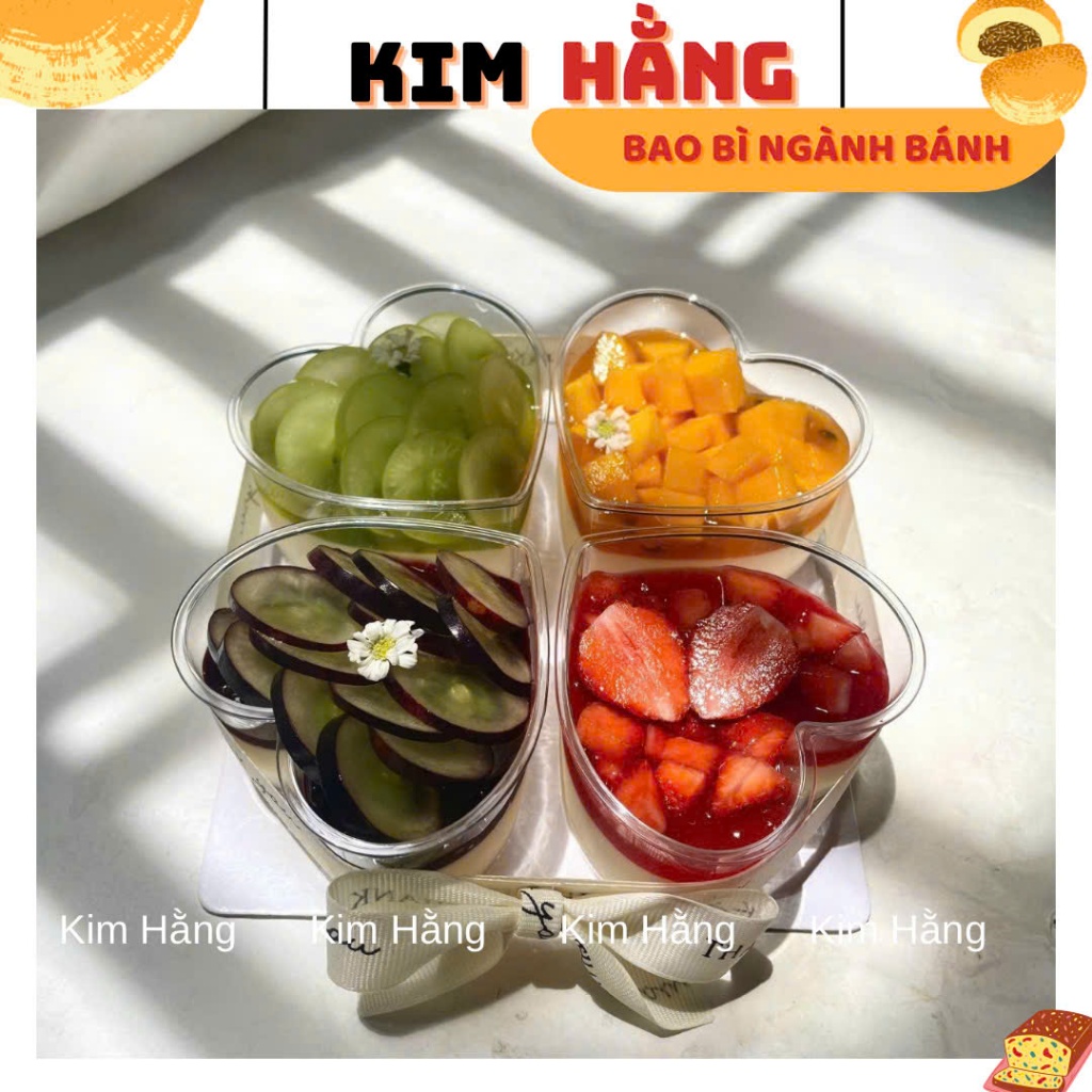 100 Ly tim đựng panna cotta - Ly tim 7745 đựng bánh tiramisu kèm nắp - Ly tim đựng bánh lạnh 150ml,.