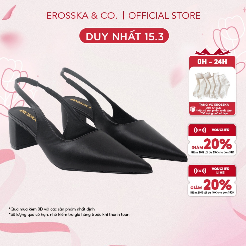 Giày cao gót Erosska thời trang mũi nhọn phối dây hở gót cao 5cm ver 2 - EH015
