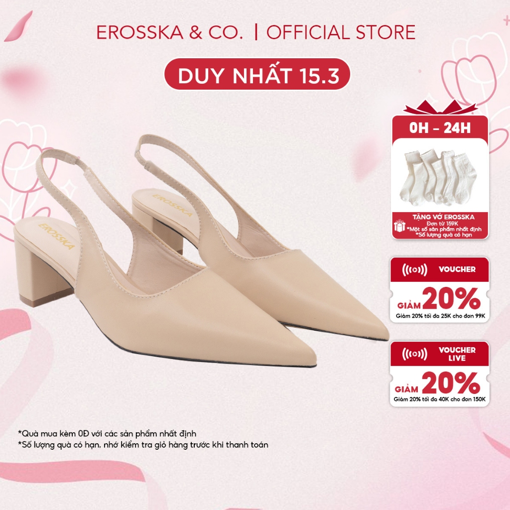 Erosska - Giày cao gót  thời trang mũi nhọn phối dây hở gót cao 5cm - EH015